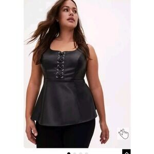Torrid Black Faux Leather Lace-Up Top